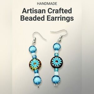 Handmade Blue and Brown Beaded Earrings